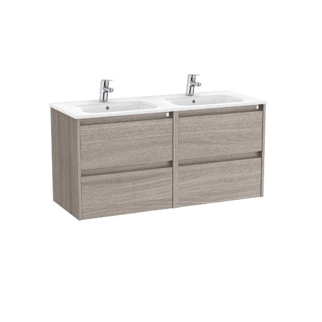 SERIE TENET Unik – Mueble de Baño Suspendido con Cuatro Cajones, Lavabo Doble de Porcelana 2