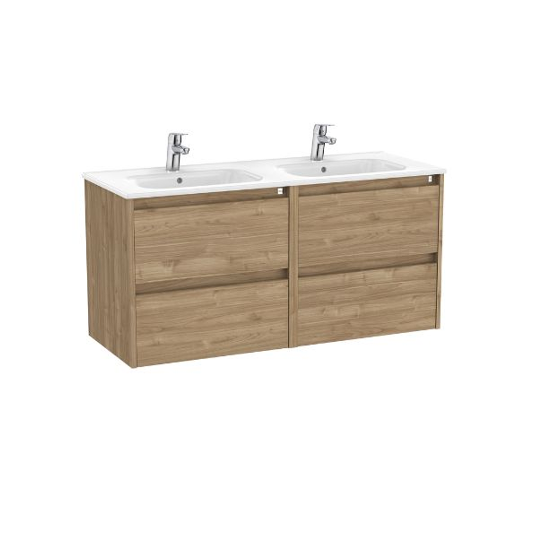 SERIE TENET Unik – Mueble de Baño Suspendido con Cuatro Cajones, Lavabo Doble de Porcelana 4