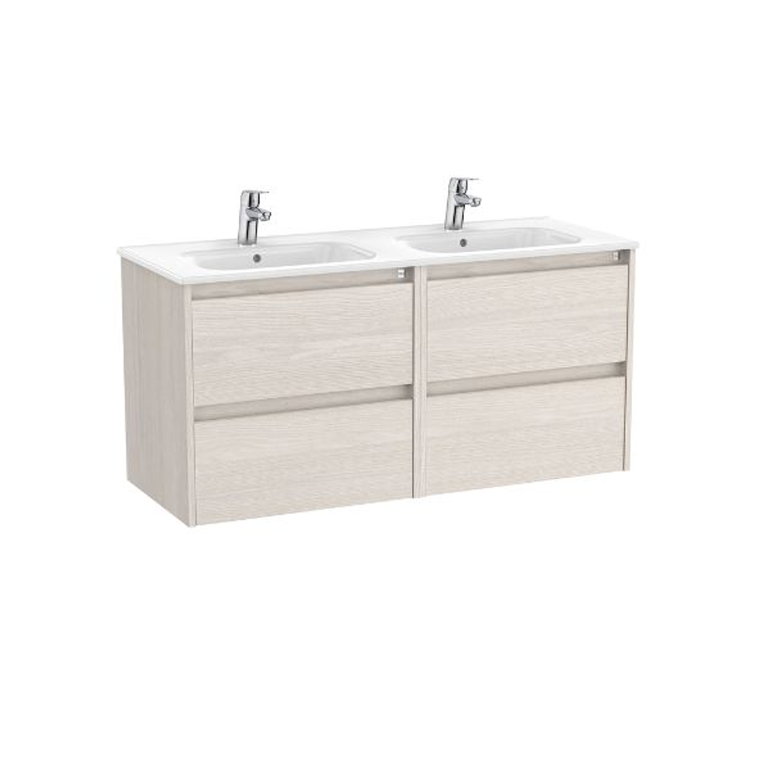 SERIE TENET Unik – Mueble de Baño Suspendido con Cuatro Cajones, Lavabo Doble de Porcelana 5