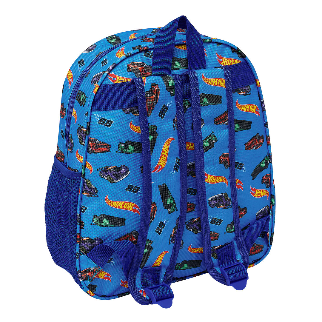 Mochila Infantil Hot Wheels 3D Azul Marino 27x33x10 cm con Asa, Cremallera y Bolsillo Portabotella 5