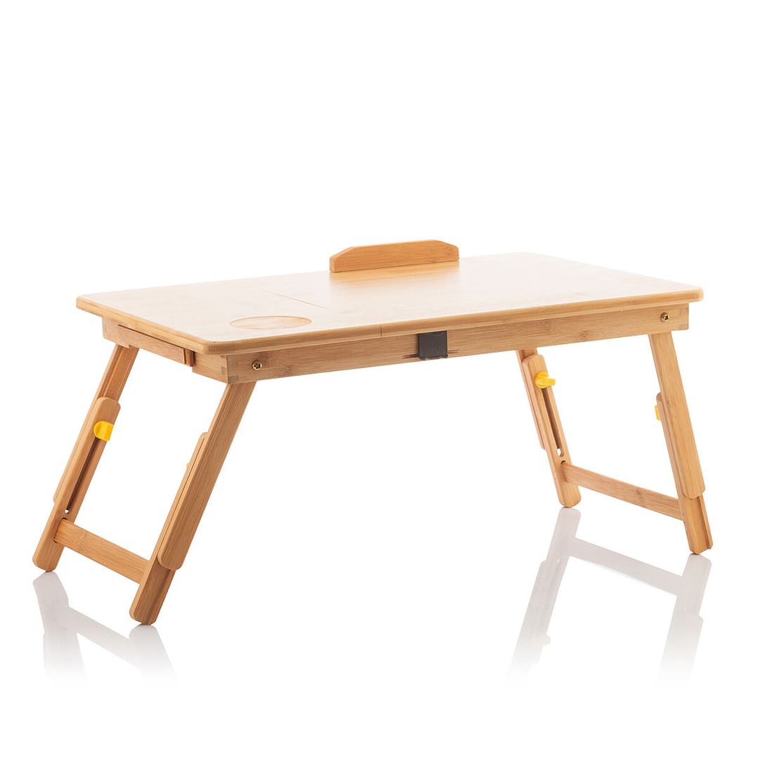 Mesa Plegable Auxiliar de Bambú Lapwood InnovaGoods  Altura Ajustable y Diseño Multifuncional 13