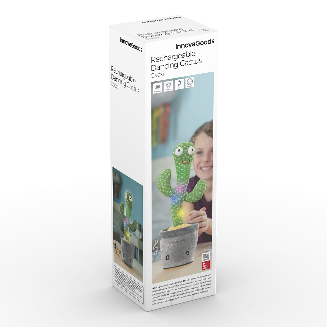 Cactus Bailarín y Parlanchín Recargable Cacxi InnovaGoods  Juguete Musical con LED Multicolor y Grabación de Voz 4