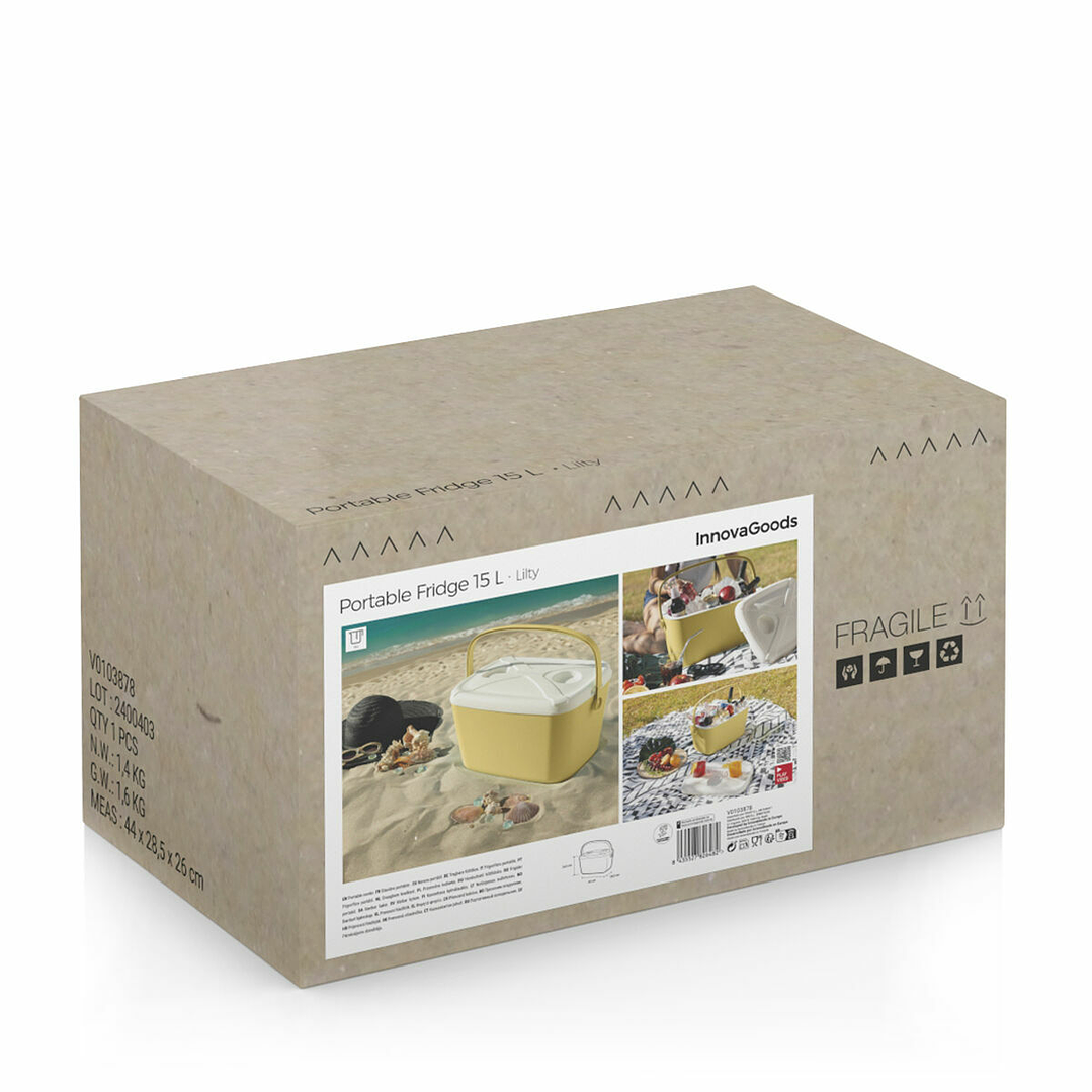 Nevera Portátil Rígida Lilty InnovaGoods 15L  Diseño Retro con Tapa Multifunción y Portavasos para Playa, Camping y Picnic 7