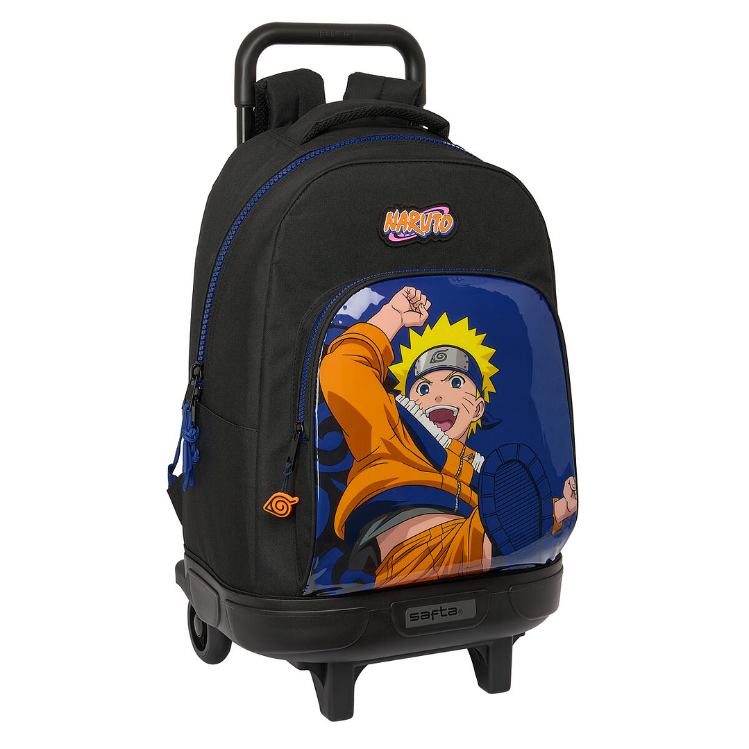 Mochila Escolar con Ruedas Naruto Ninja Azul y Negro - Diseño Reforzado y Acolchado Ergonómico 1