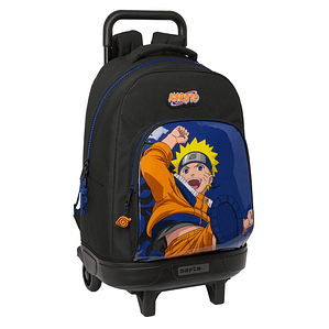 Mochila Escolar con Ruedas Naruto Ninja Azul y Negro - Diseño Reforzado y Acolchado Ergonómico