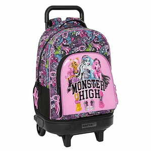 Mochila Escolar Monster High Drama Multicolor - Infantil, Reforzada y Extraíble con Compartimentos Funcionales