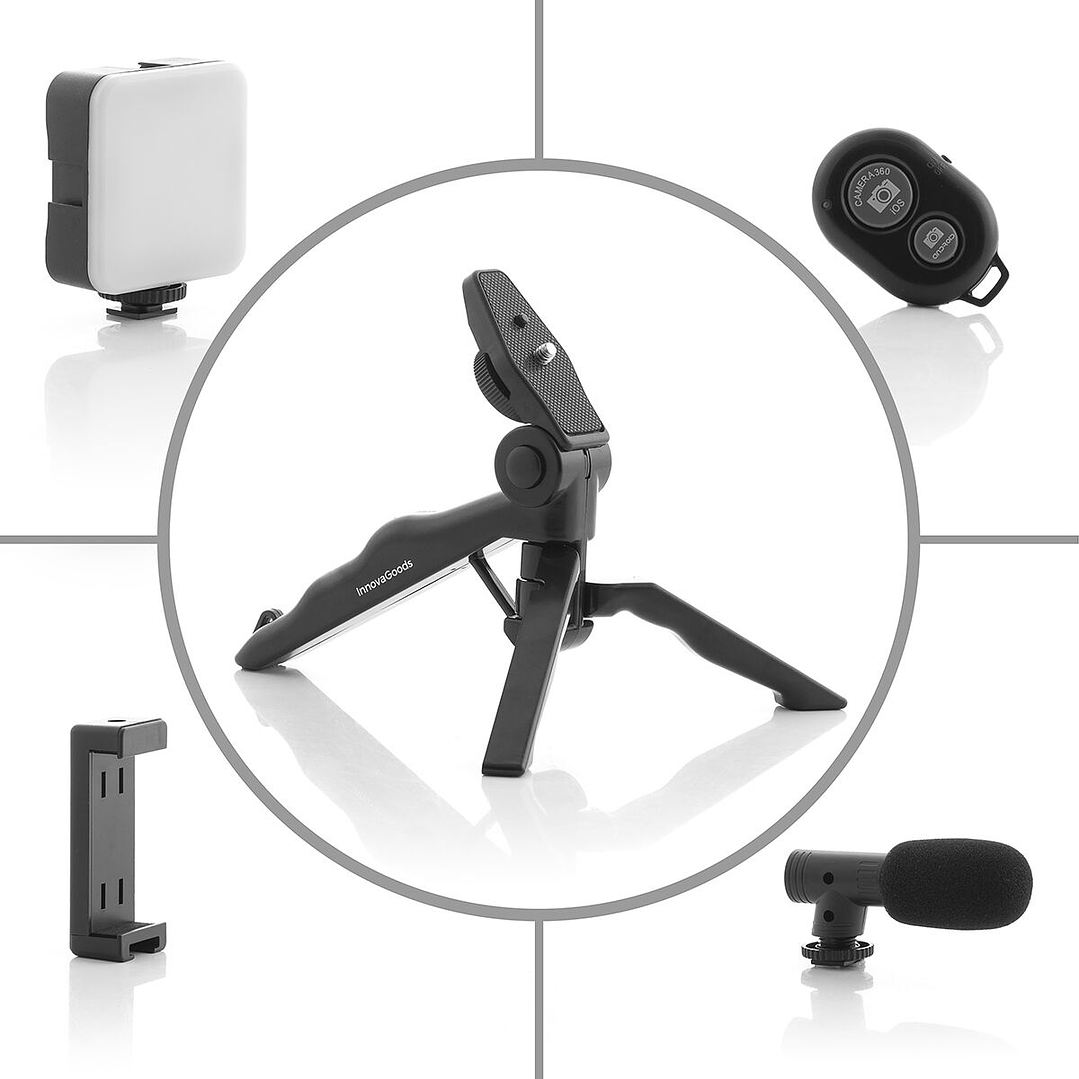 Kit Vlogging Plodni InnovaGoods con Luz LED, Micrófono y Mando - 6 Piezas para Grabaciones Profesionales en Smartphone y Cámara 4