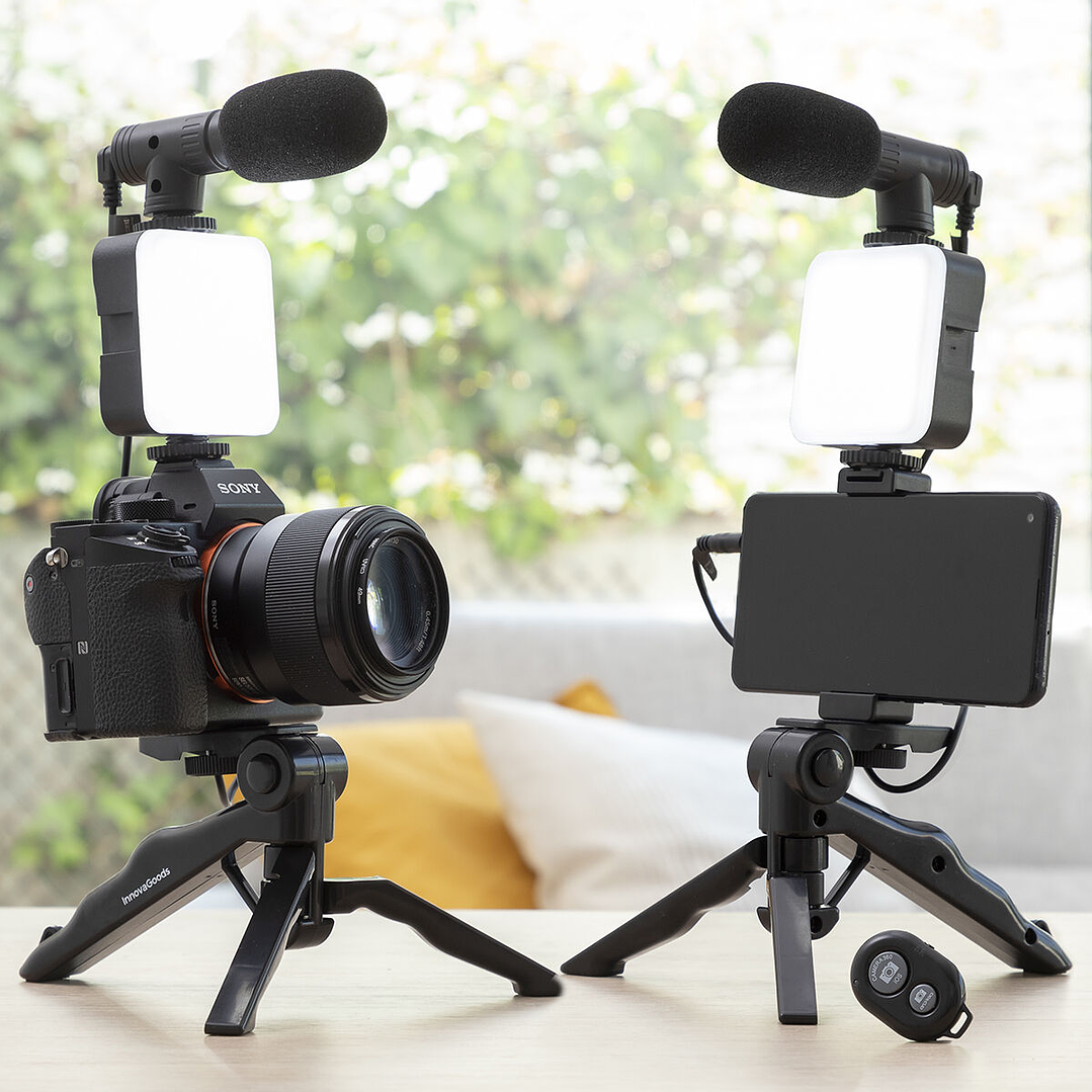 Kit Vlogging Plodni InnovaGoods con Luz LED, Micrófono y Mando - 6 Piezas para Grabaciones Profesionales en Smartphone y Cámara 13
