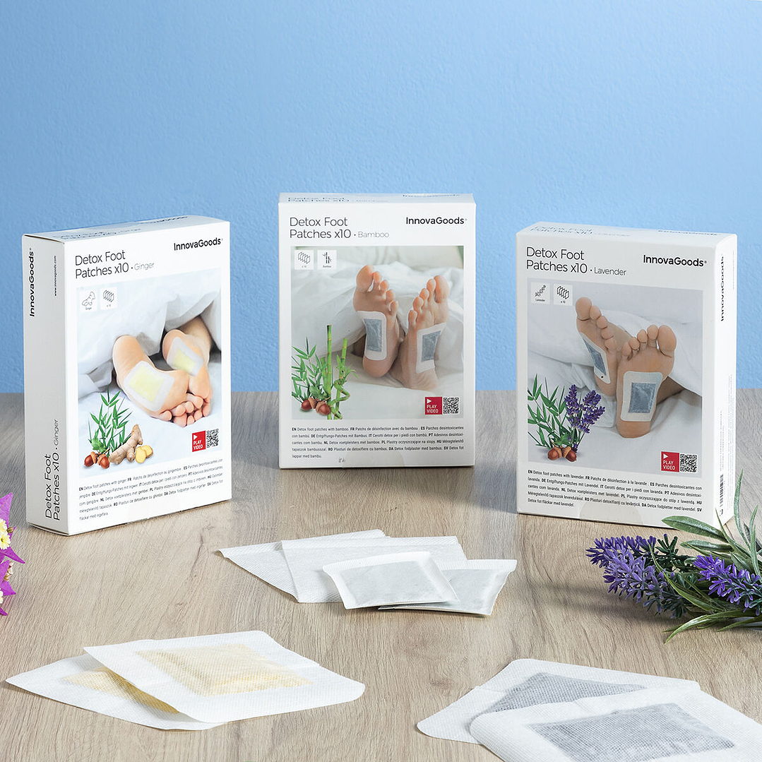 Parches Desintoxicantes para Pies Bamboo InnovaGoods 10 Unidades – Detox Natural, Alivio Muscular y Bienestar desde la Primera Aplicación 10