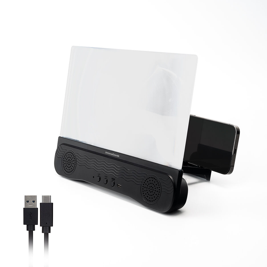 Amplificador de Pantalla para Móviles con Altavoz Recargable Screenier InnovaGoods - Pantalla de 12” con Aumento x3 y Sonido Bluetooth para Disfrutar tus Contenidos 3