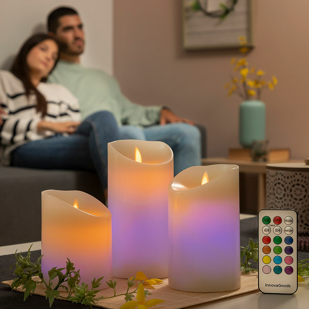 Velas LED Multicolor con Efecto Llama y Mando a Distancia Lendles InnovaGoods – Set de 3 Velas Decorativas 6