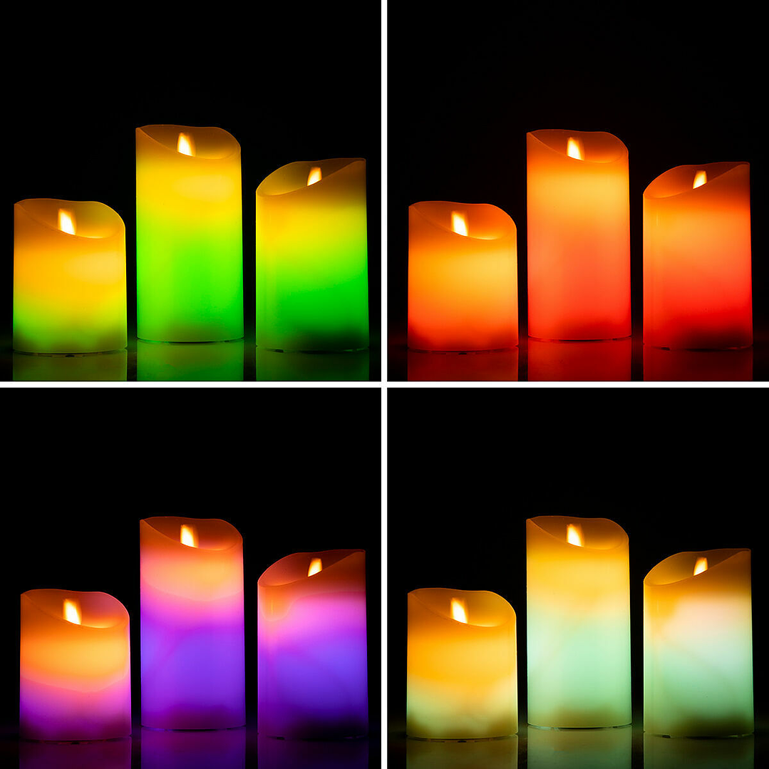 Velas LED Multicolor con Efecto Llama y Mando a Distancia Lendles InnovaGoods – Set de 3 Velas Decorativas 9