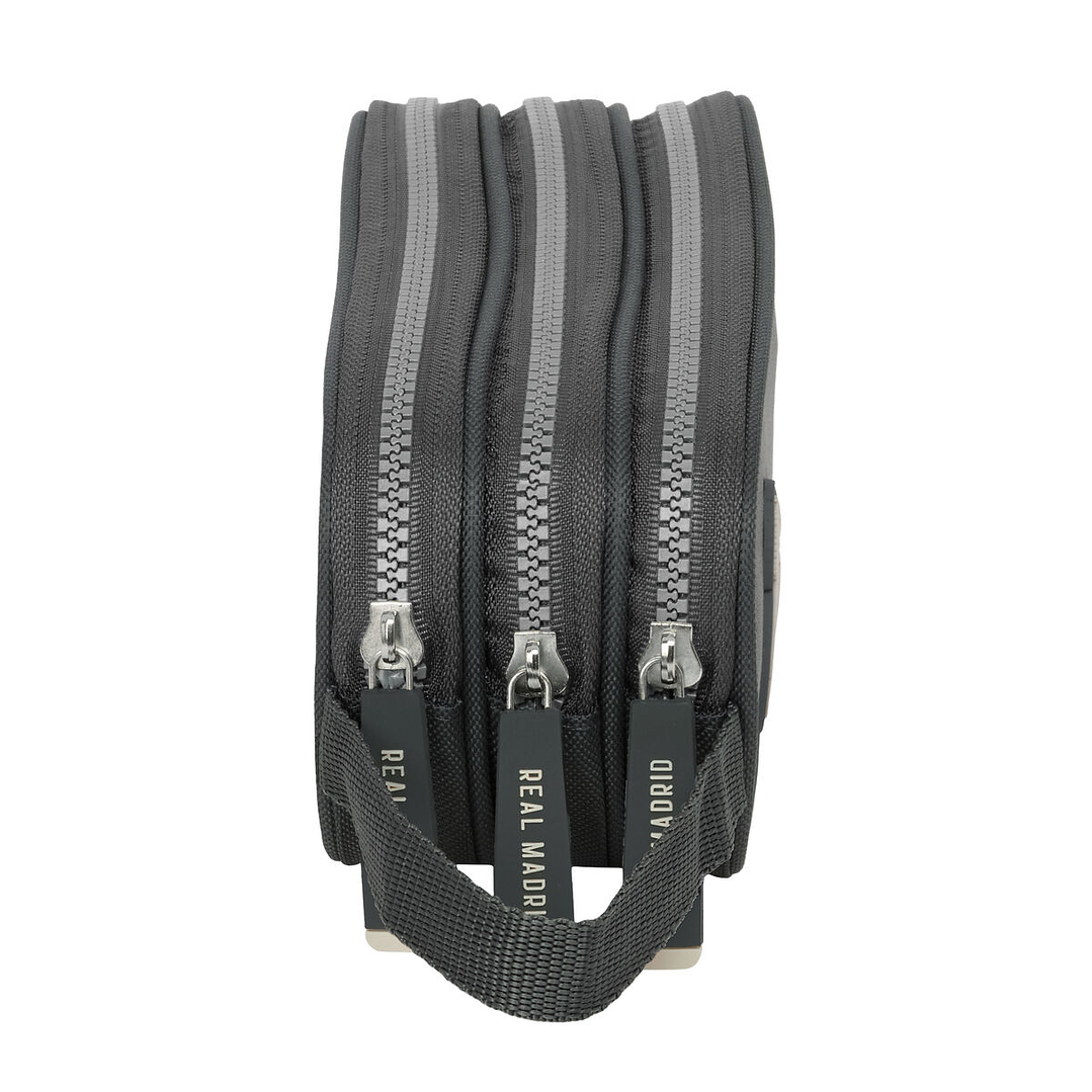 Estuche Escolar Real Madrid Gris con 3 Compartimentos – Portatodo Deportivo de Poliéster 600D 3