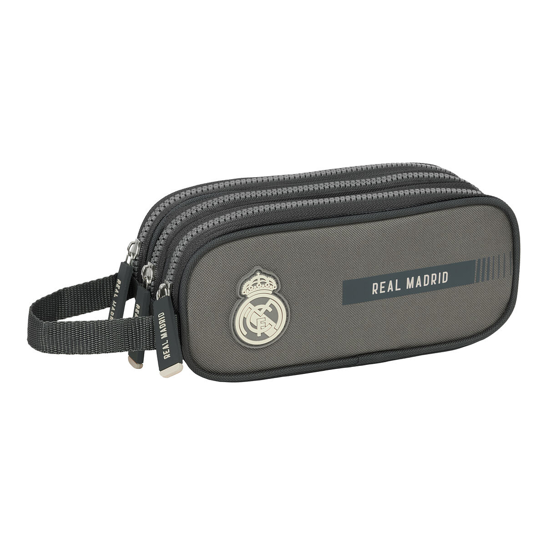 Estuche Escolar Real Madrid Gris con 3 Compartimentos – Portatodo Deportivo de Poliéster 600D 1