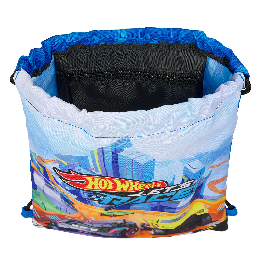 Bolsa Mochila con Cuerdas Infantil Hot Wheels Let's Race Azul y Negro | Mochila Saco Ligera y Resistente para Actividades Escolares y Deportivas 1