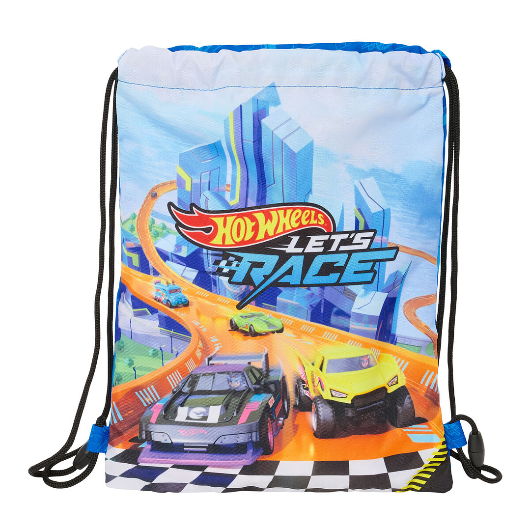 Bolsa Mochila con Cuerdas Infantil Hot Wheels Let's Race Azul y Negro | Mochila Saco Ligera y Resistente para Actividades Escolares y Deportivas 3