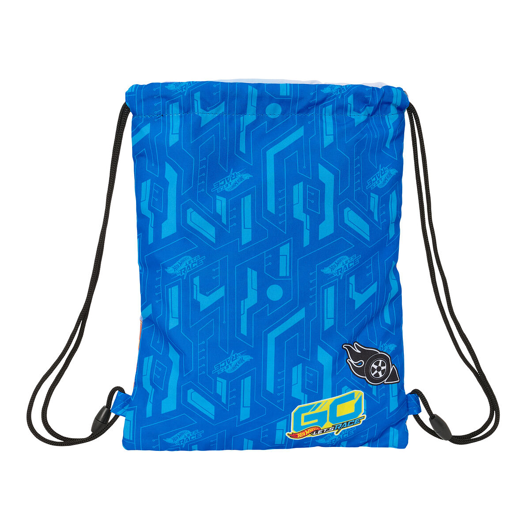 Bolsa Mochila con Cuerdas Infantil Hot Wheels Let's Race Azul y Negro | Mochila Saco Ligera y Resistente para Actividades Escolares y Deportivas 4