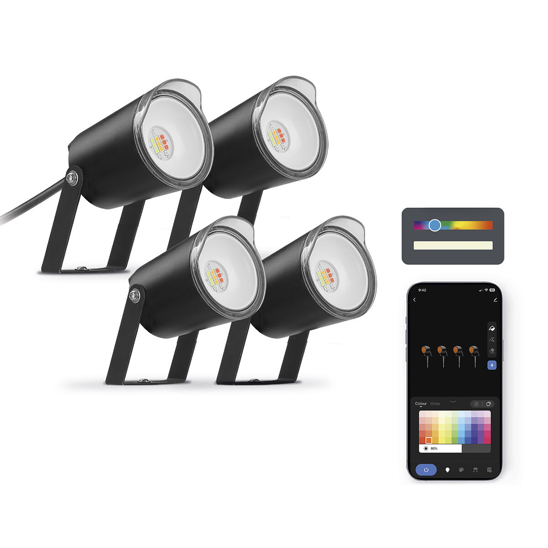 Foco LED KSIX SmartLED Negro 3000K IP65 | Pack de 4 Unidades con 18W de Potencia para Iluminación Exterior y Ambientes Cálidos 1