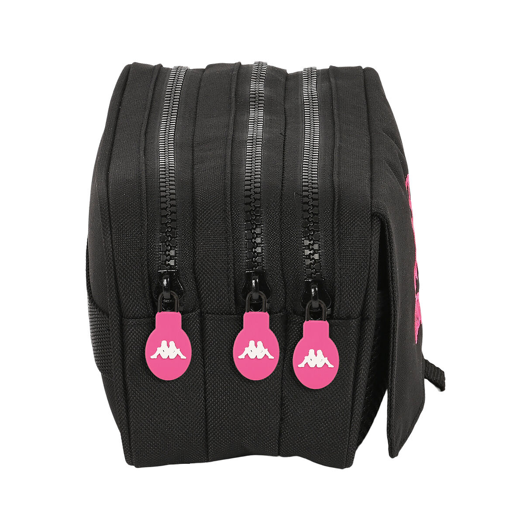 Estuche Triple Kappa Black and Pink Negro 21,5x10x8 cm con Compartimentos y Asa Lateral 2