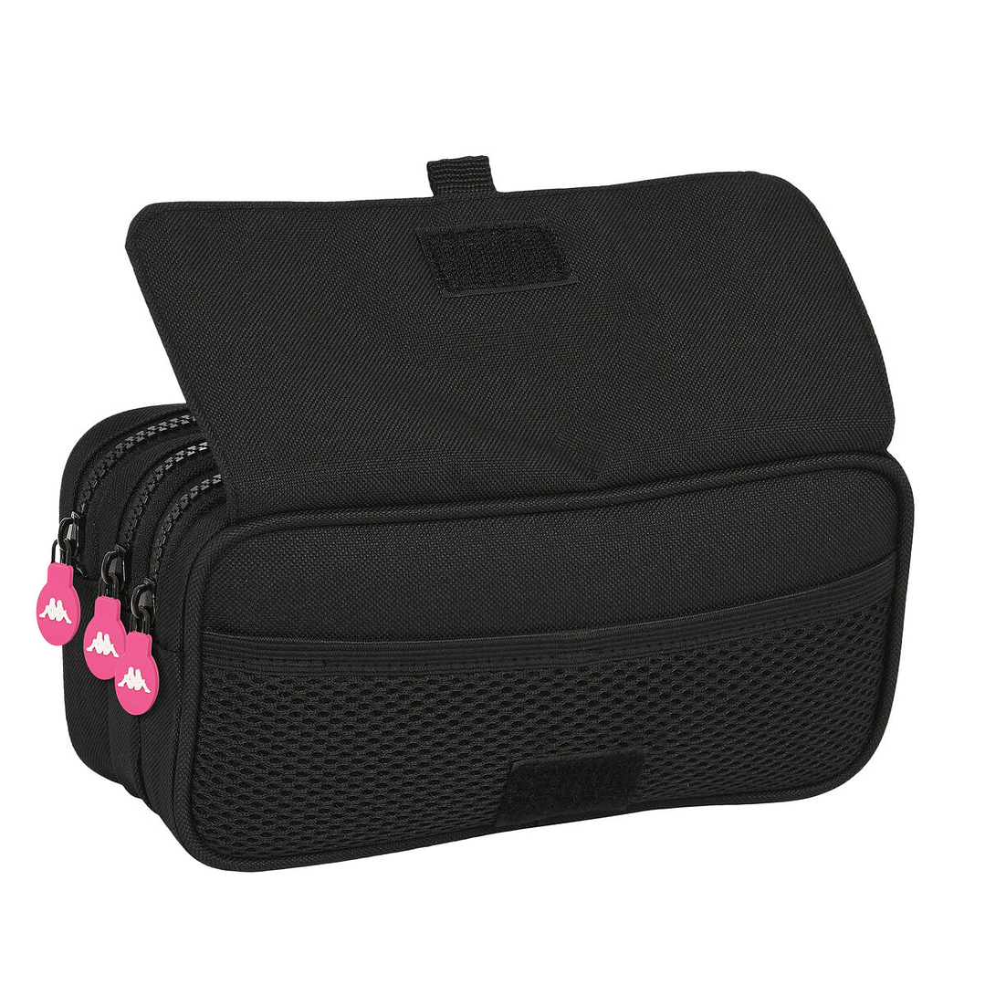Estuche Triple Kappa Black and Pink Negro 21,5x10x8 cm con Compartimentos y Asa Lateral 3
