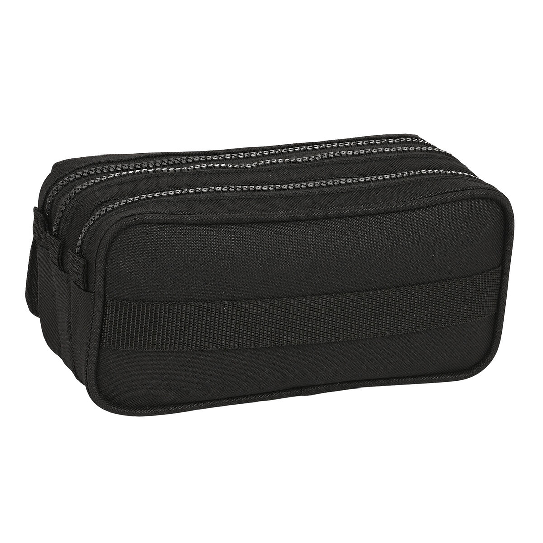 Estuche Triple Kappa Black and Pink Negro 21,5x10x8 cm con Compartimentos y Asa Lateral 4