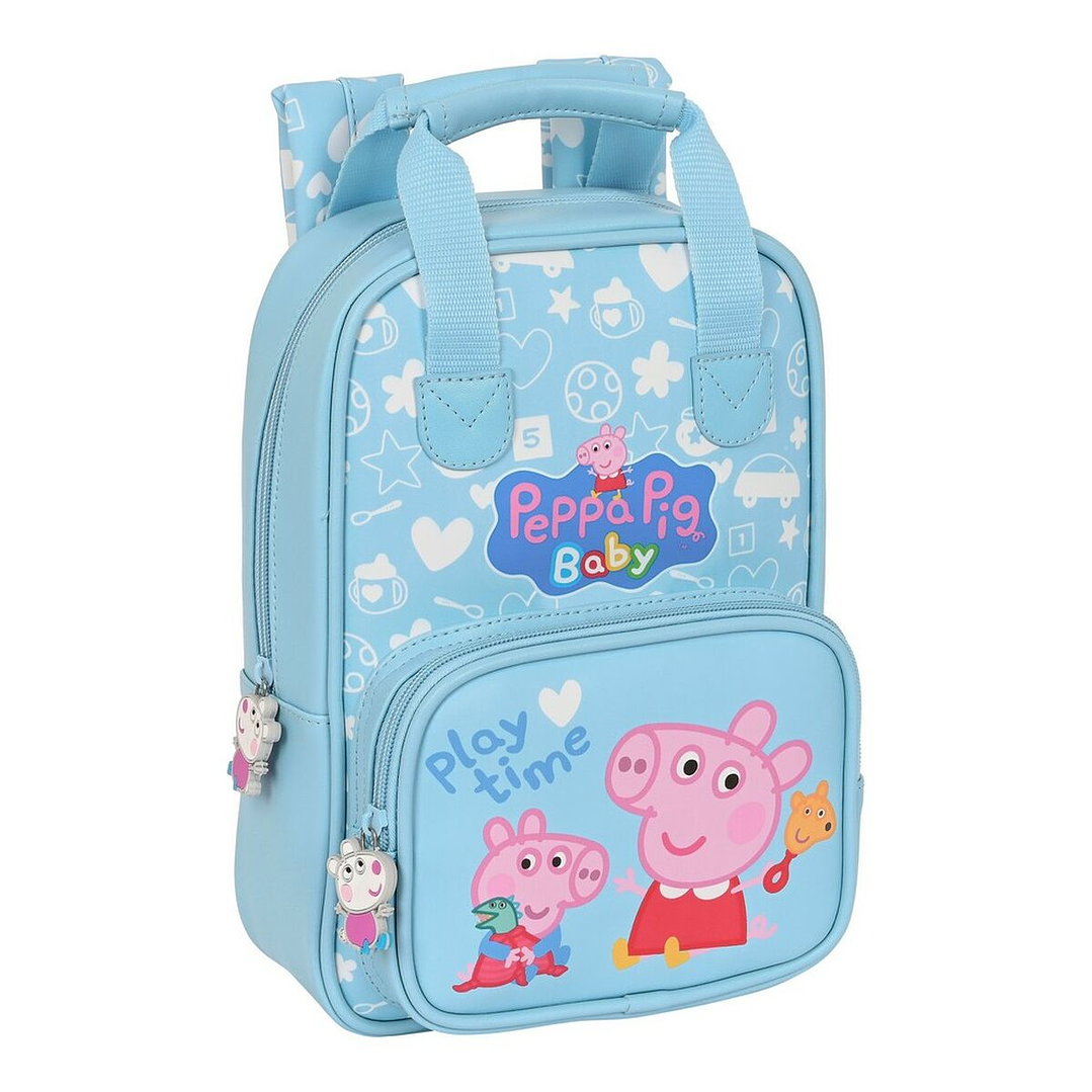 Mochila Infantil Peppa Pig Baby Azul Claro 20x28x8 cm con Hombreras Acolchadas y Bolsillo Frontal 1