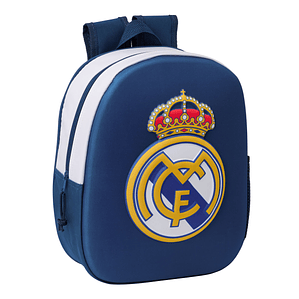 Mochila Infantil Real Madrid C.F. 3D Negra 27x33x10 cm con Hombreras Acolchadas y Bolsillo Lateral