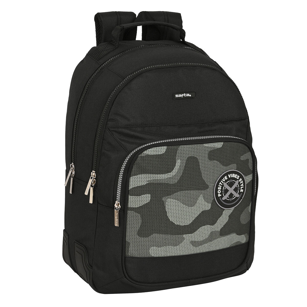 Mochila Escolar Safta Stone Negra 32x42x15 cm – Diseño Ergonómico, Alta Durabilidad y Adaptable a Carro Portamochilas 1
