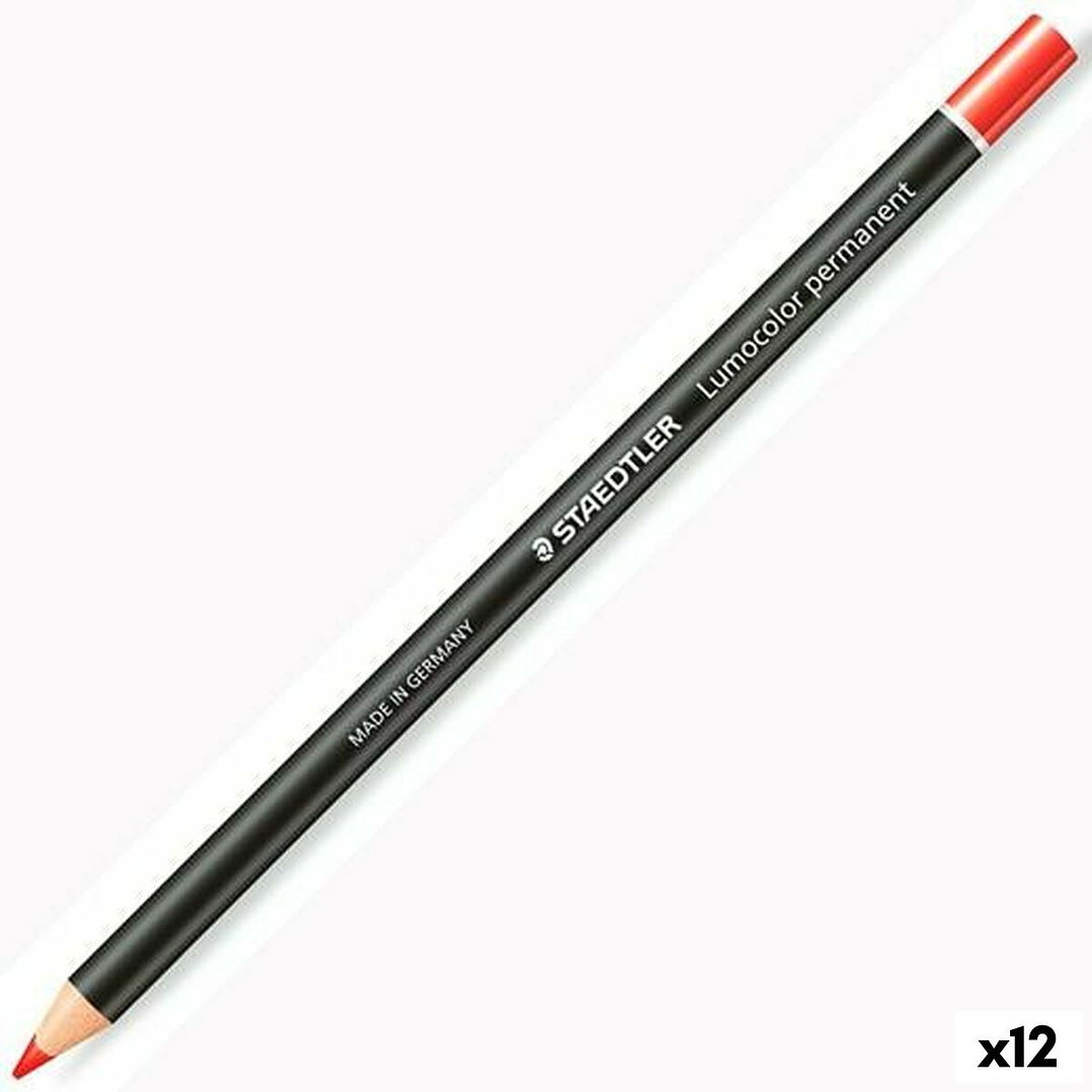 Lápices Permanentes Staedtler Lumocolor Glasochrom Rojo – Set de 12 Unidades de Madera para Escritura y Marcado Profesional 2