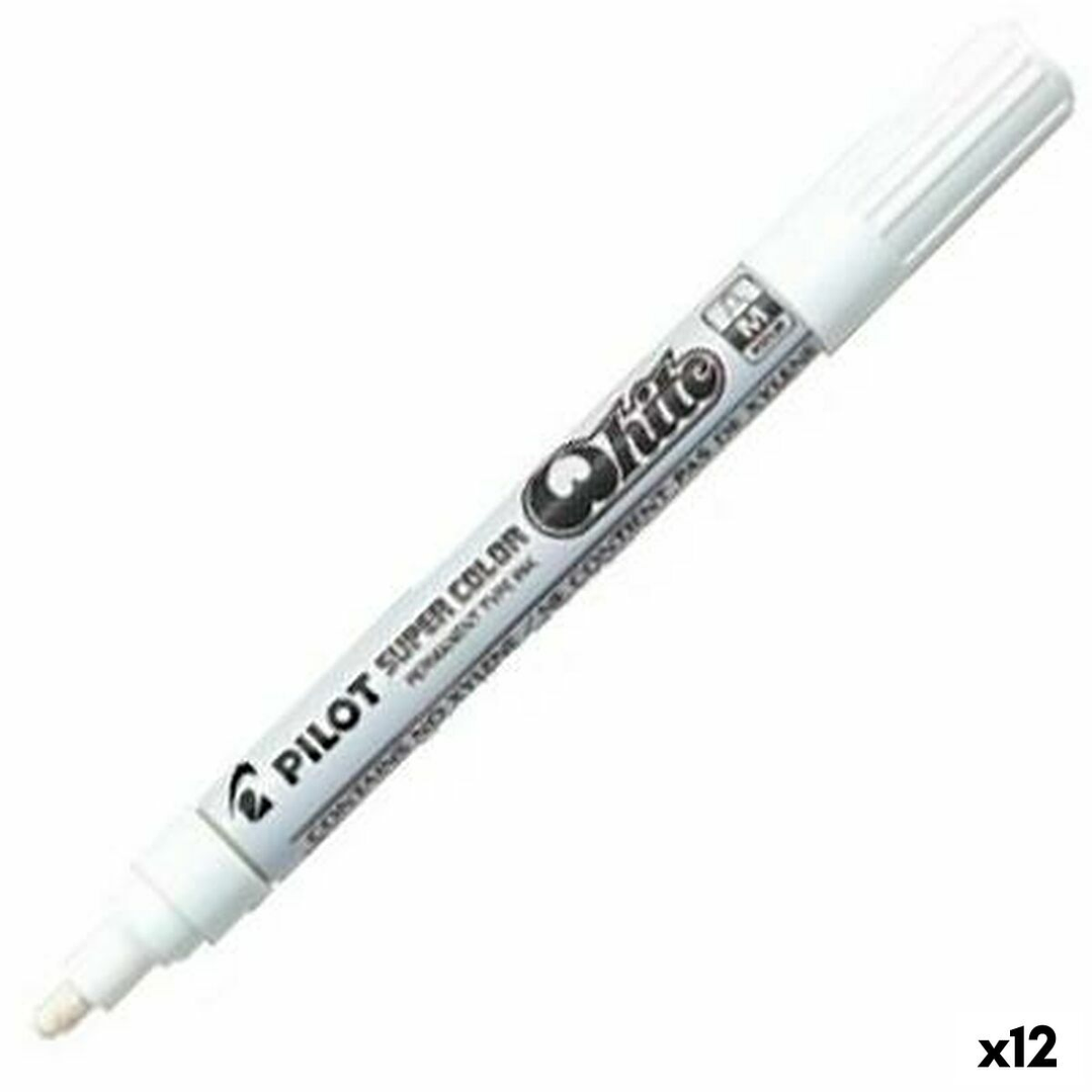 Rotulador Permanente Pilot Blanco – Set de 12 Unidades con Tinta a Base de Alcohol y Punta de 1 mm para Marcado Profesional 1