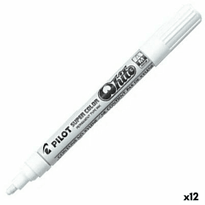 Rotulador Permanente Pilot Blanco – Set de 12 Unidades con Tinta a Base de Alcohol y Punta de 1 mm para Marcado Profesional