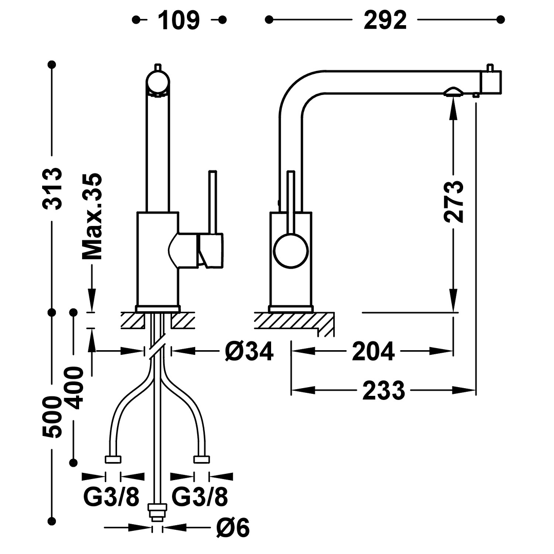 Grifo Monomando de 2 Vías para Cocina | Agua de Red y Filtrada | Cromo y Negro Mate 3