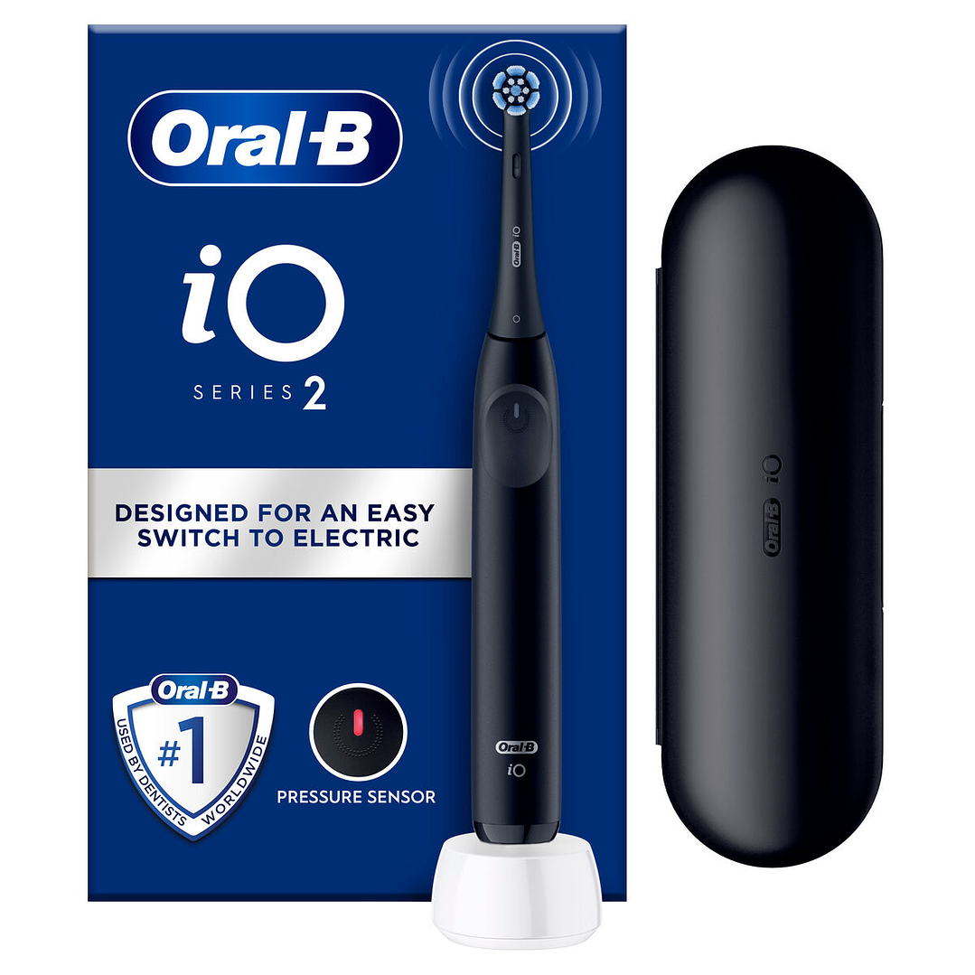 Cepillo de Dientes Eléctrico Oral-B iO2 Negro – Higiene Bucal Avanzada para Adultos con Estuche de Viaje y Cabezal Vibratorio 1