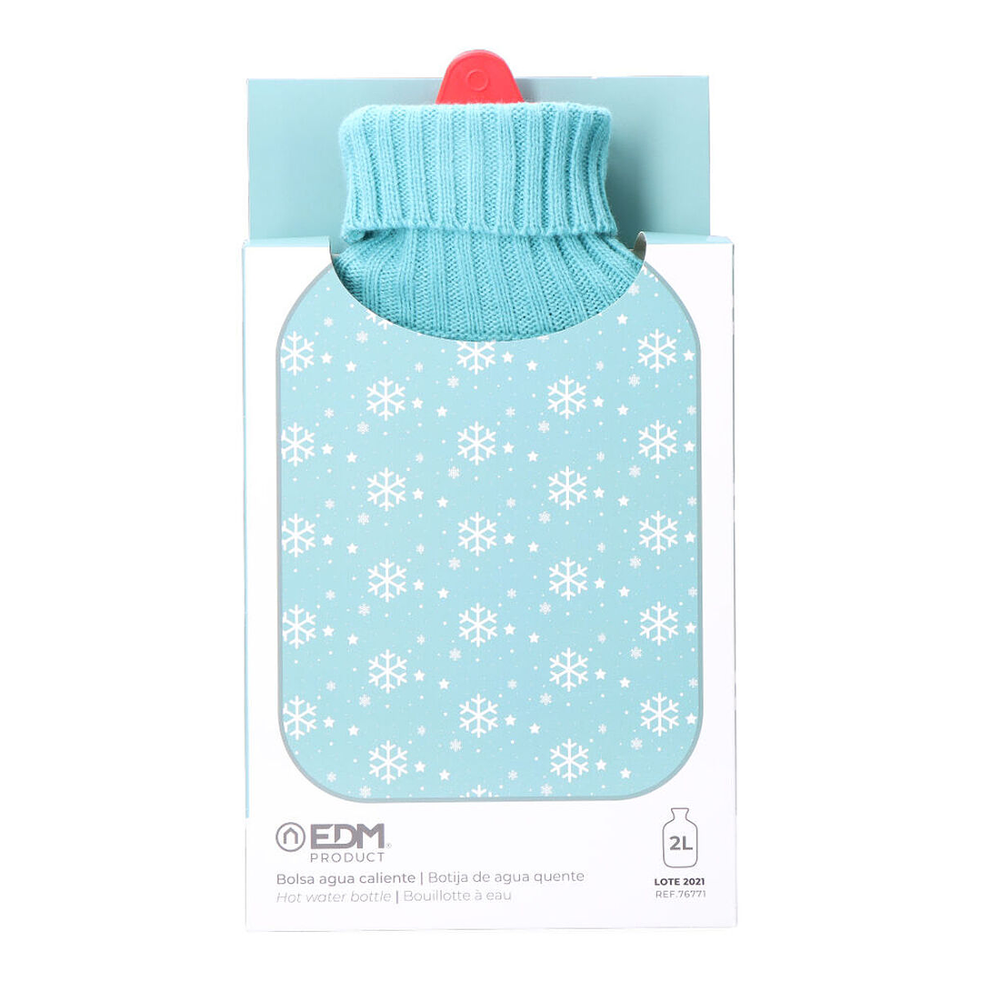 Bolsa de Agua Caliente EDM 76771 Azul con Copos de Nieve – Lana 2L para Alivio Térmico y Bienestar en Invierno 2