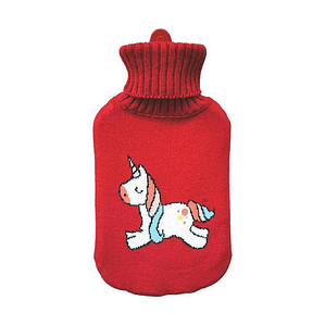 Bolsa de Agua Caliente EDM 76778 Rojo con Diseño de Unicornio – Lana 2L para Alivio Térmico, Relajación y Bienestar Infantil y Adulto