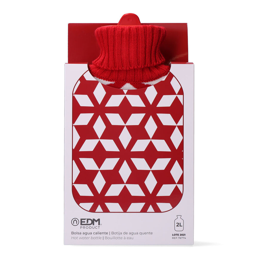 Bolsa de Agua Caliente EDM 76774 Rojo/Blanco de Lana 2L – Confort Térmico, Estilo Clásico y Alivio Natural para el Hogar 3