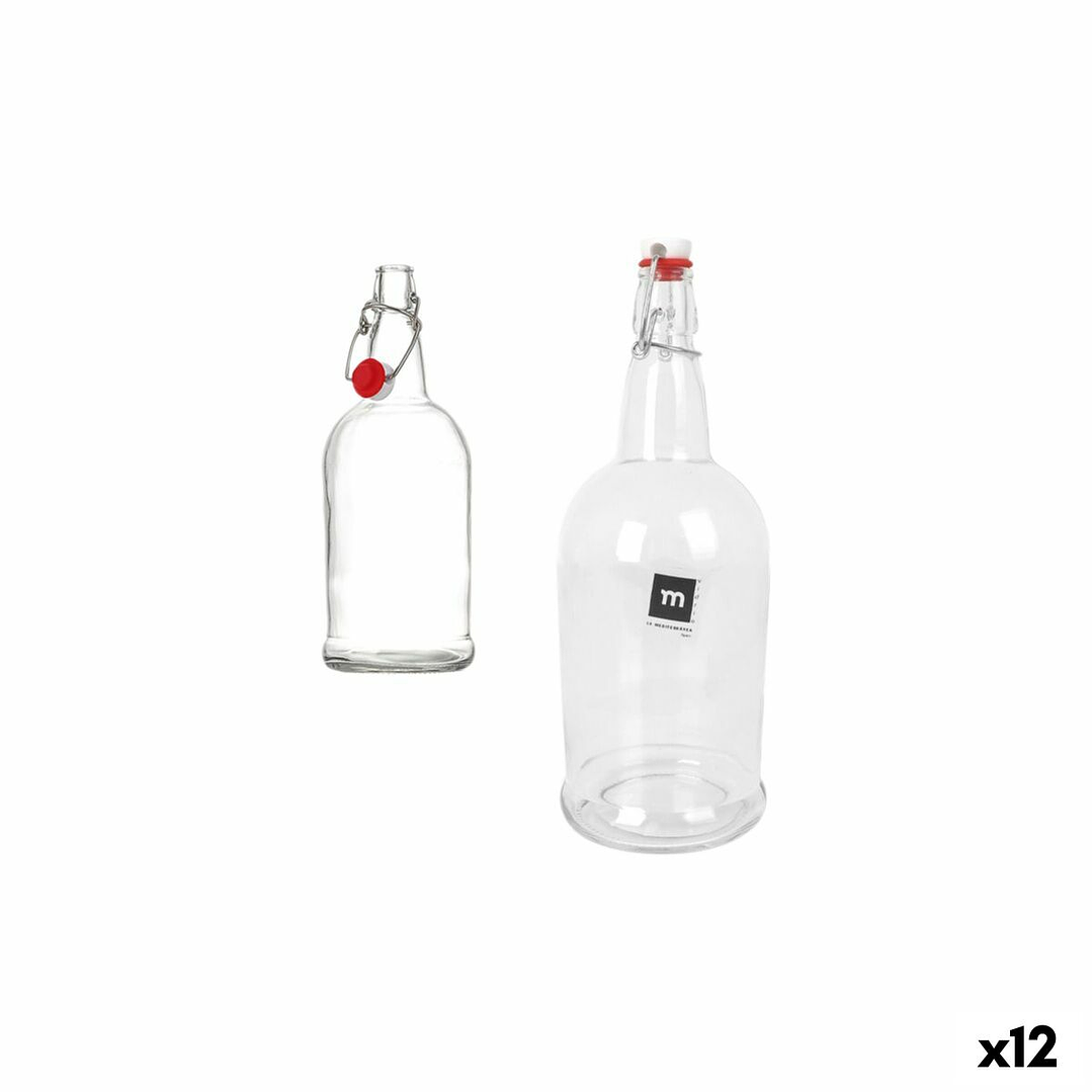 Pack de 12 Botellas de Cristal La Mediterránea 1 Litro – Herméticas con Tapón, Elegantes y Reutilizables para Cocina y Hostelería 1