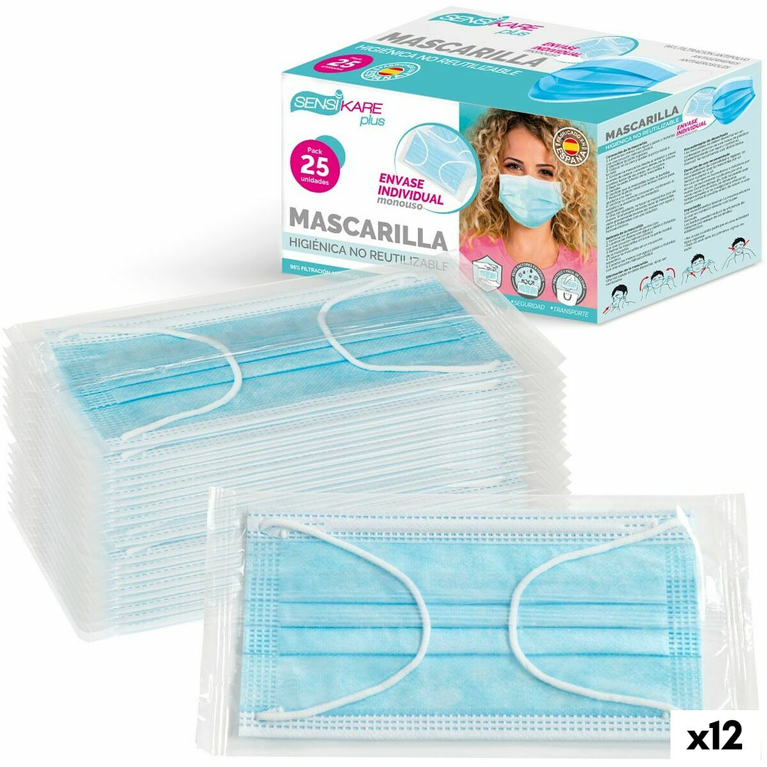 Caja de Mascarillas Higiénicas SensiKare (12 Cajas x 25 Unidades)  Protección Diaria, Comodidad y Alta Calidad para Uso Continuado 4