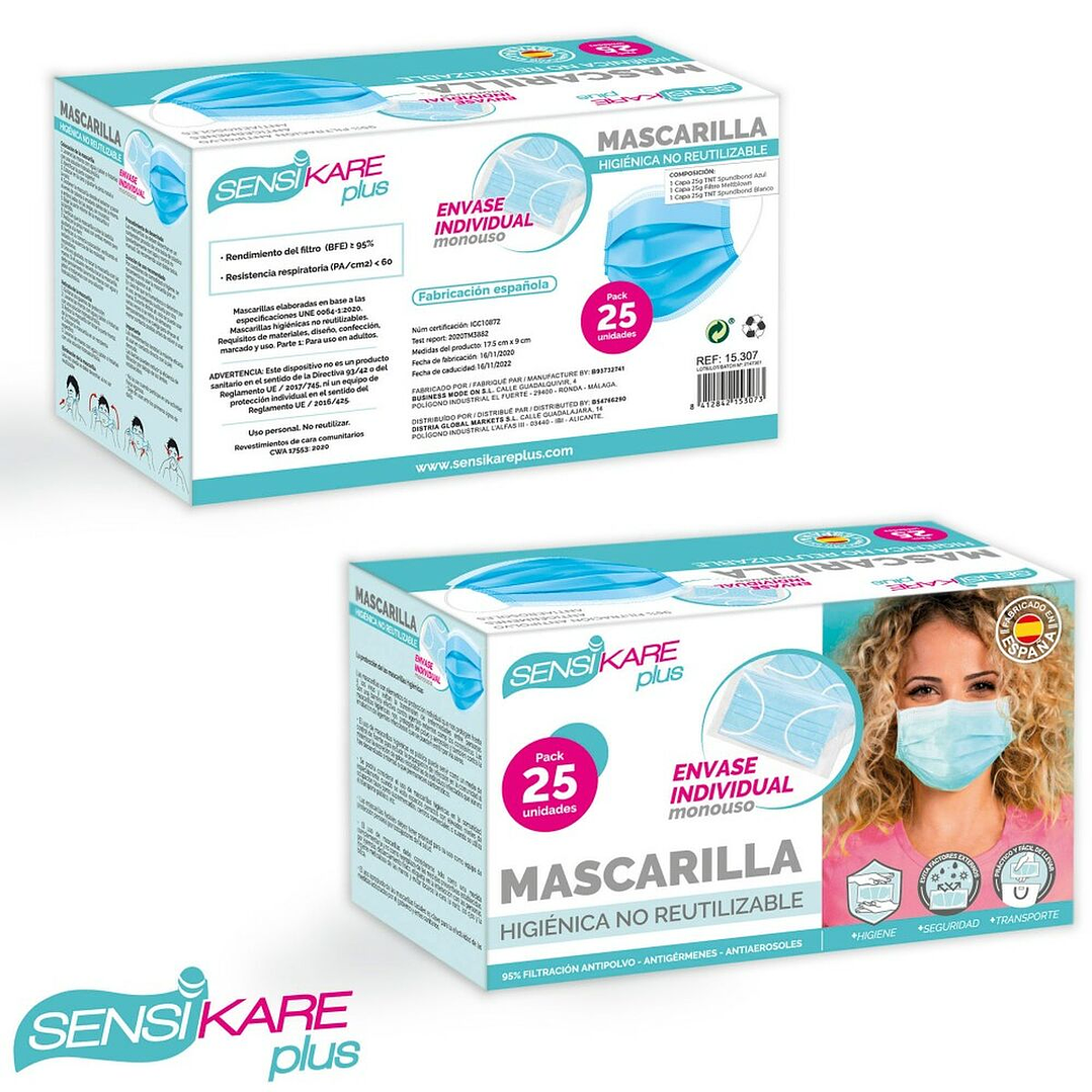 Caja de Mascarillas Higiénicas SensiKare (12 Cajas x 25 Unidades)  Protección Diaria, Comodidad y Alta Calidad para Uso Continuado 6