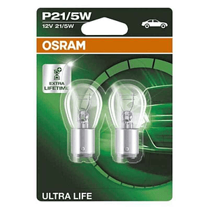 Bombilla para Automóvil Osram OS7528ULT-02B P21/5W 12V – Pack de 2 Unidades con Casquillo BAY15D y Luz Clara de Alta Eficiencia