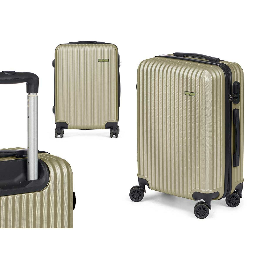 Maleta de Cabina HT-017-N Verde con Rayas 55x35x20 cm – Equipaje Compacto, Resistente y Ligero para Viajes en Avión 2