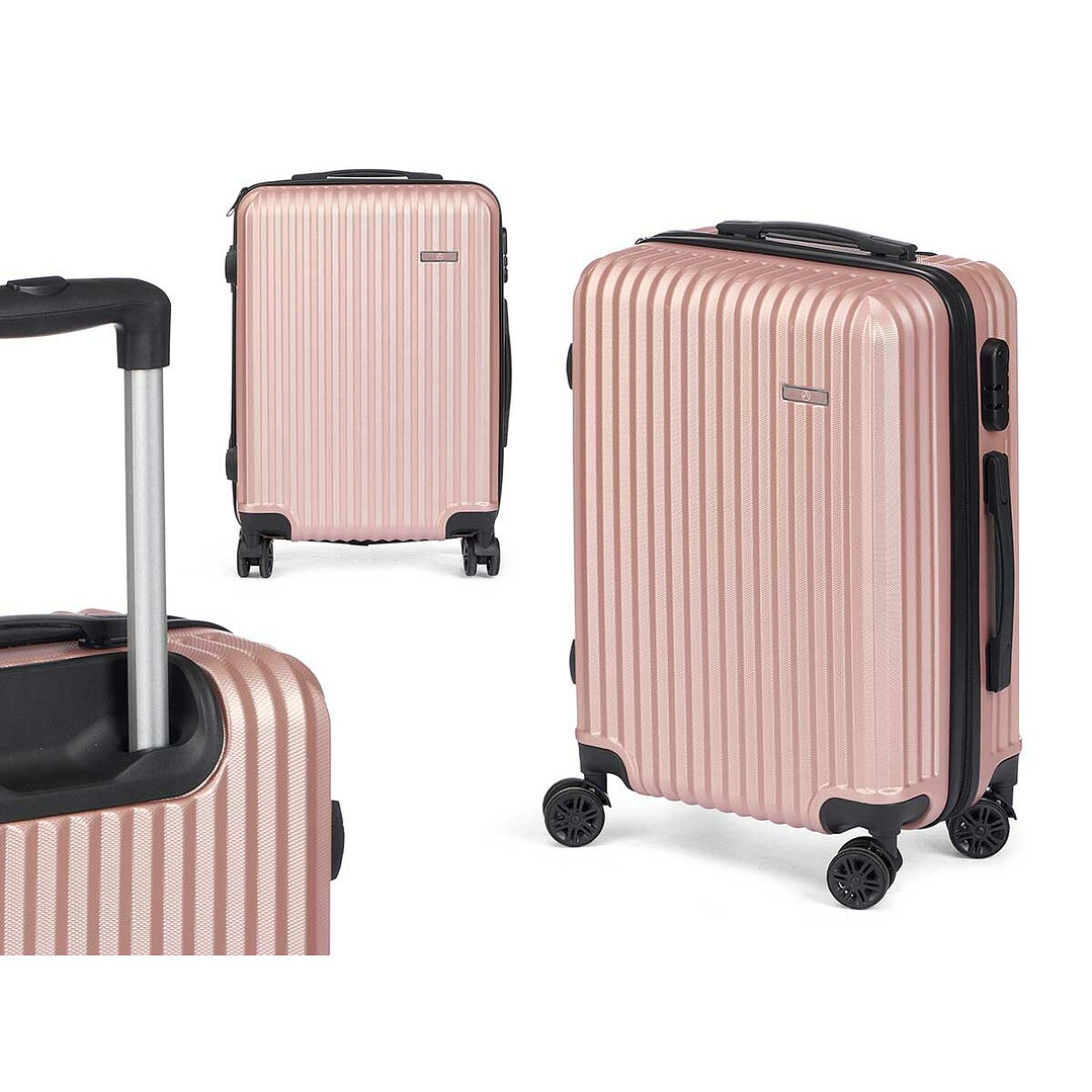 Maleta de Cabina Rosa HT-017-R 55x35x20 cm con Diseño de Rayas – Equipaje Ligero, Resistente y Elegante para Viajes Cortos y Escapadas Urbanas 3