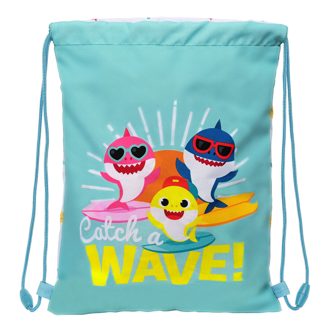 Bolsa Mochila con Cuerdas Infantil Baby Shark Surfing Azul y Blanco 26x34 cm 1