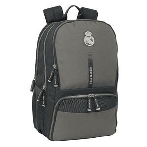 Mochila Escolar Real Madrid C.F. Gris con Compartimento para Portátil y Portazapatos 30x42x17 cm