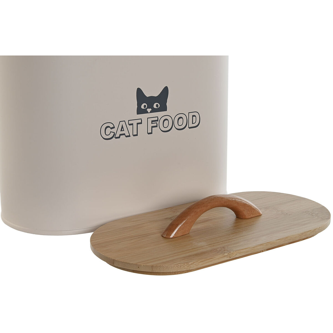 Bote de Comida para Mascotas Home ESPRIT Beige Natural 3,6 L de Metal y Bambú 2