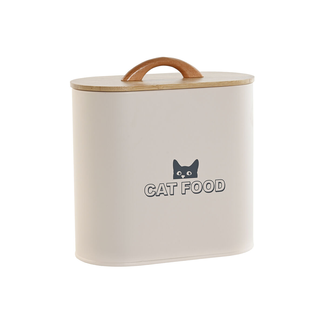 Bote de Comida para Mascotas Home ESPRIT Beige Natural 3,6 L de Metal y Bambú 1