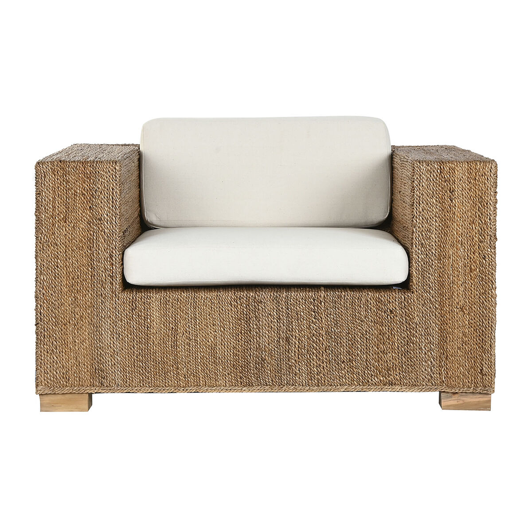 Sillón de Jardín Home ESPRIT Blanco y Natural – Elegancia en Fibra y Madera de Teca con Cojín Incluido 4