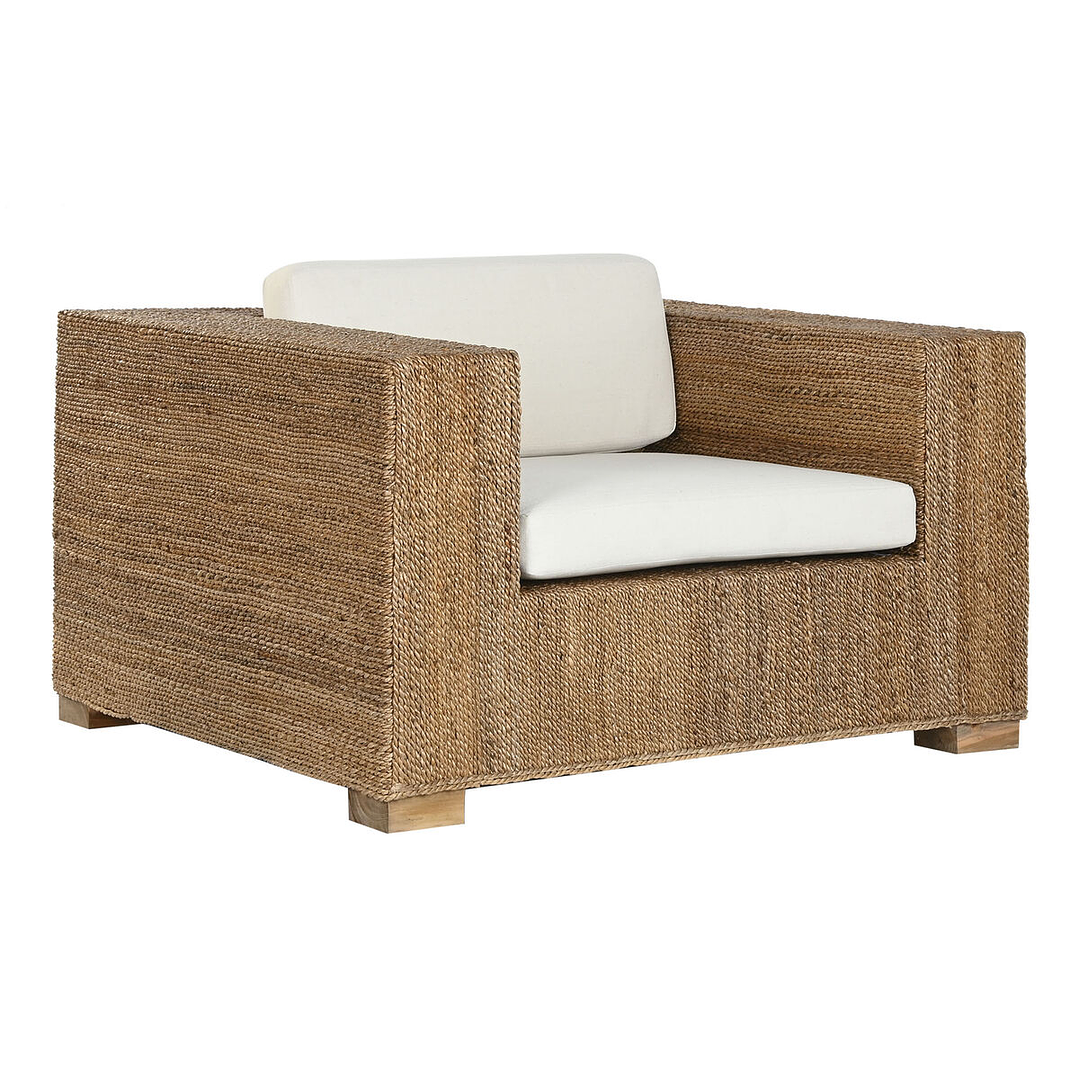 Sillón de Jardín Home ESPRIT Blanco y Natural – Elegancia en Fibra y Madera de Teca con Cojín Incluido 1