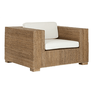 Sillón de Jardín Home ESPRIT Blanco y Natural – Elegancia en Fibra y Madera de Teca con Cojín Incluido