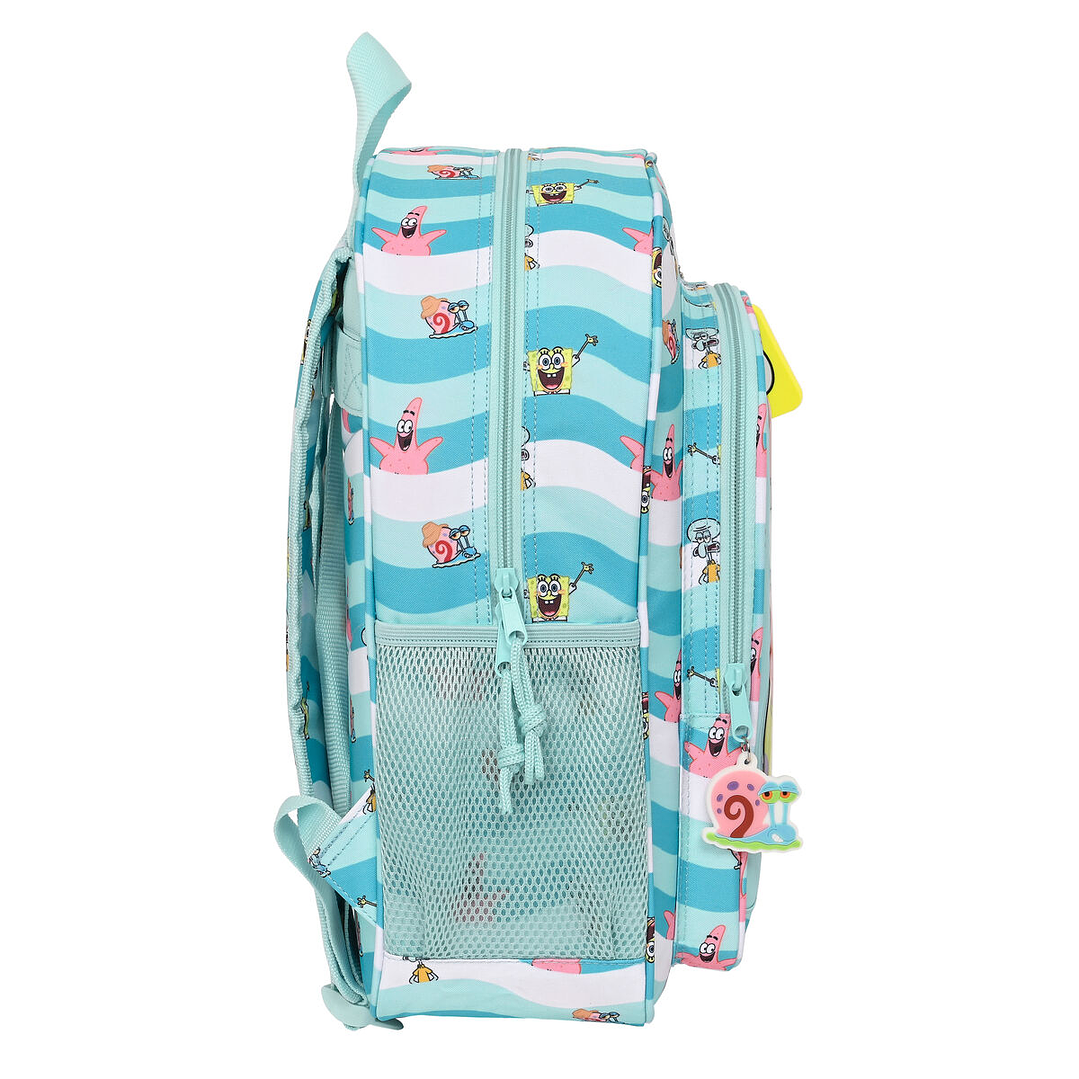 Mochila Escolar Infantil Spongebob Stay Positive Azul y Blanca – Diseño Ergonómico y Adaptable a Carro Portamochilas 4